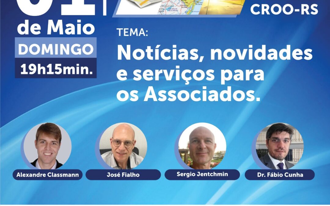 Live CROO-RS com Novidades no dia 1º de Maio